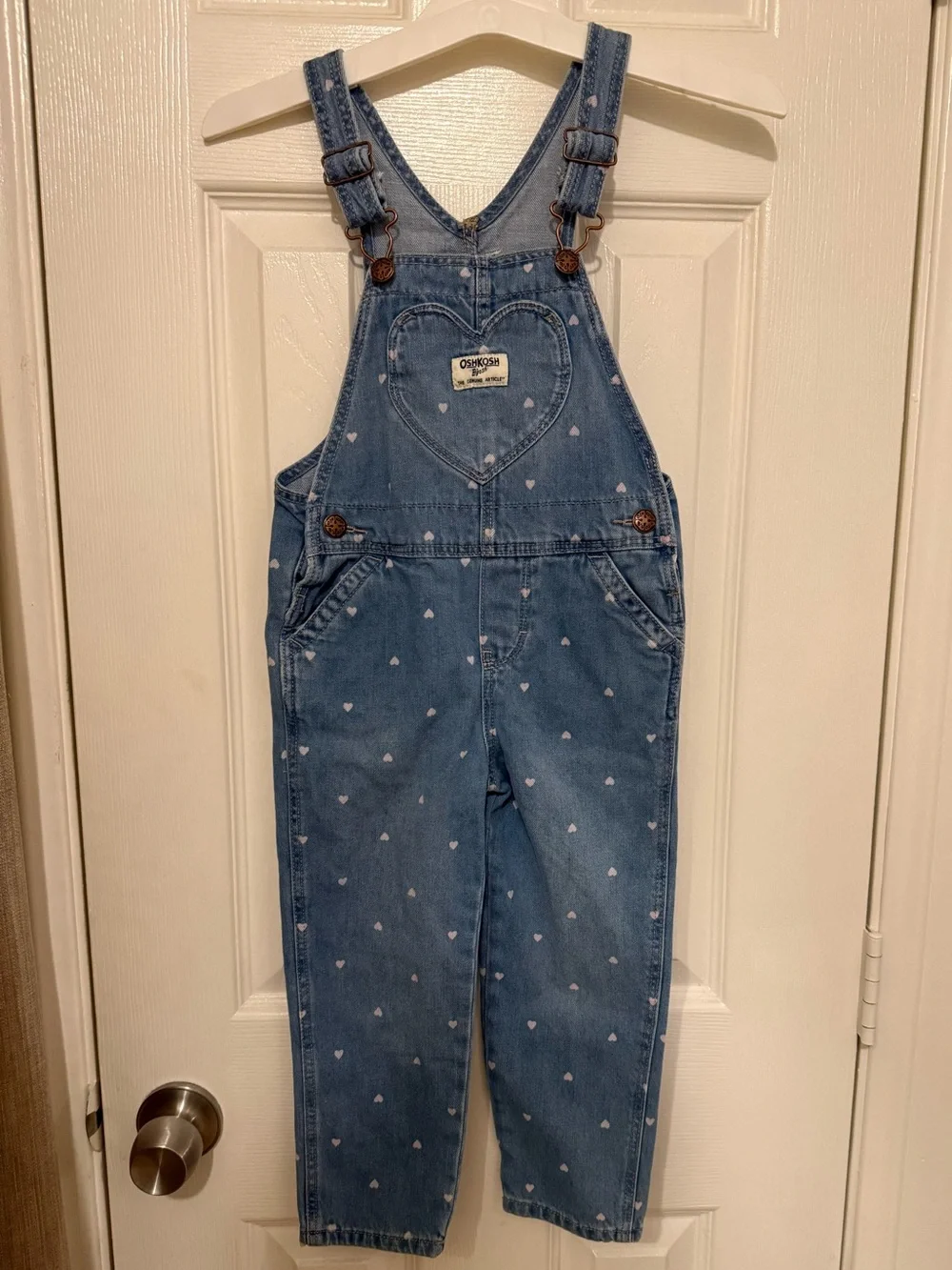 OshKosh B'gosh Toddler Heart-Print Knit Denim Overalls - Blue 4T